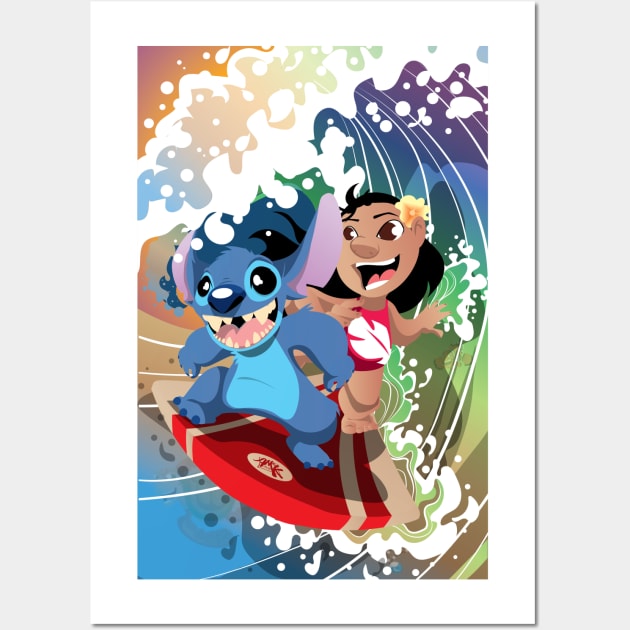 Alien Dog and Surfer Girl Wall Art by CuddleswithCatsArt